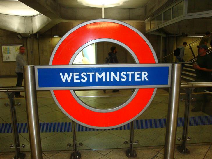 Westminster tube station sign