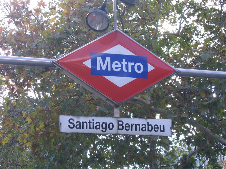 Santiago Bernabéu metro station sign at Plaza de Lima