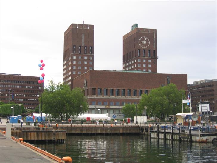 Oslo City Hall as seen from the harbour