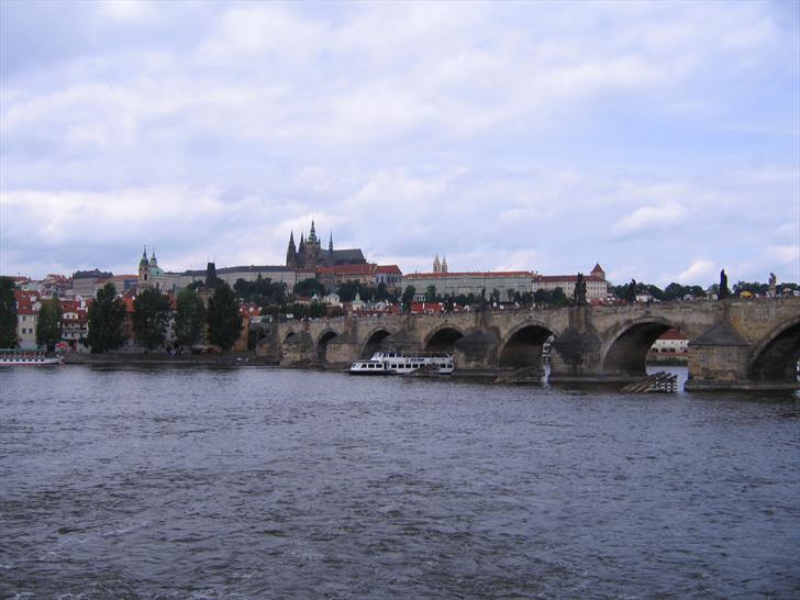 Prague river Vltava, Prague Castle and Charles Bridge