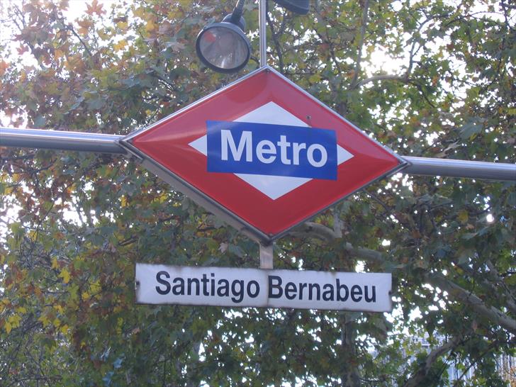 Santiago Bernabéu metro station sign at Plaza de Lima Santiago Bernabéu metro station sign at Plaza de Lima